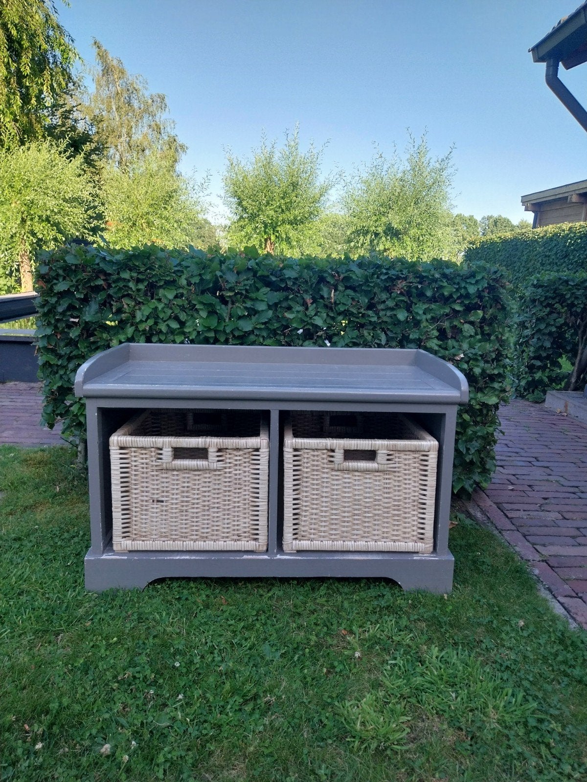 Houten kastje met 2 manden - opknapper, Huis en Inrichting, Ophalen, Gebruikt