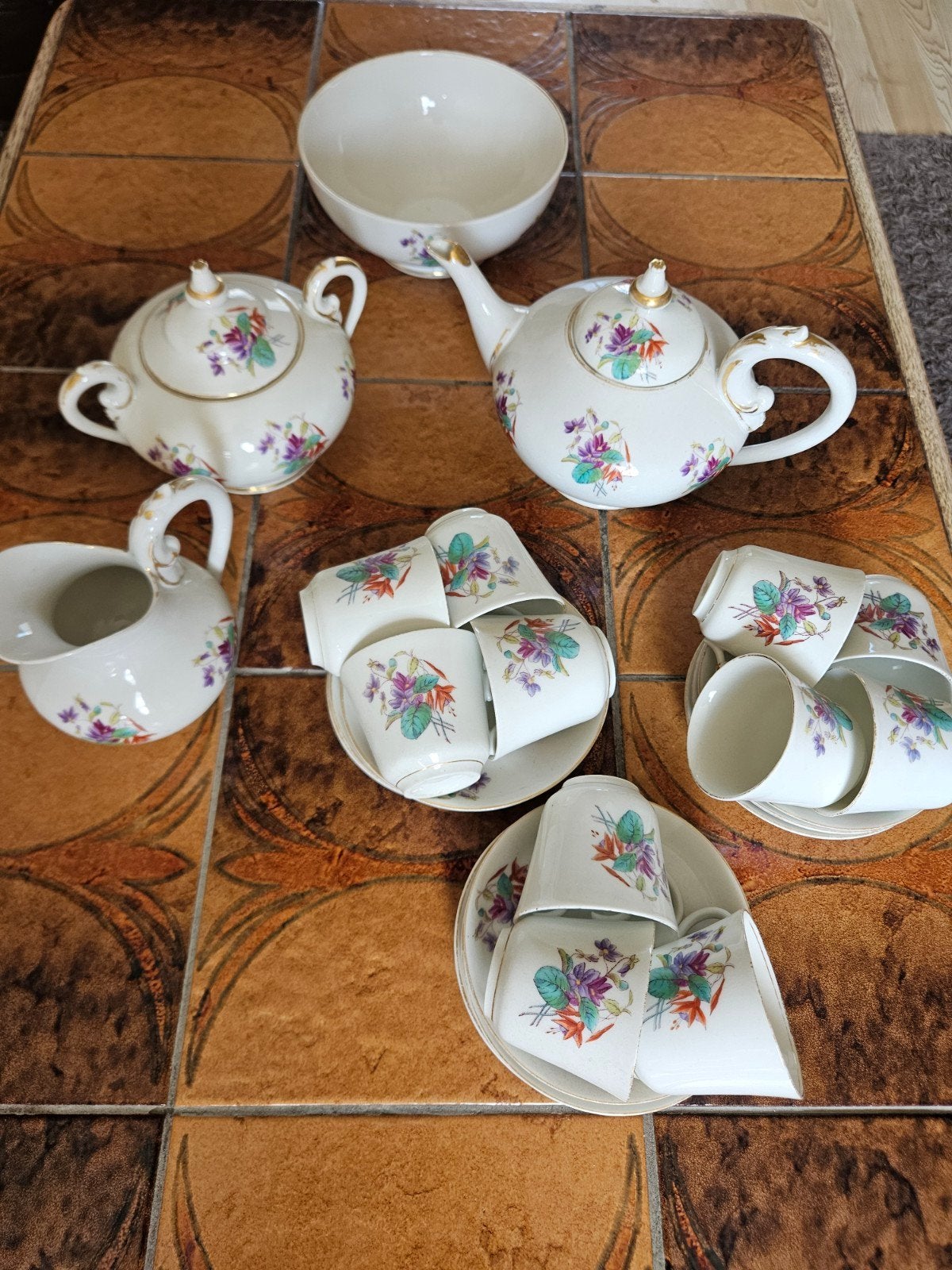 Vintage porseleinen theeservies met bloemmotief, Ophalen of Verzenden