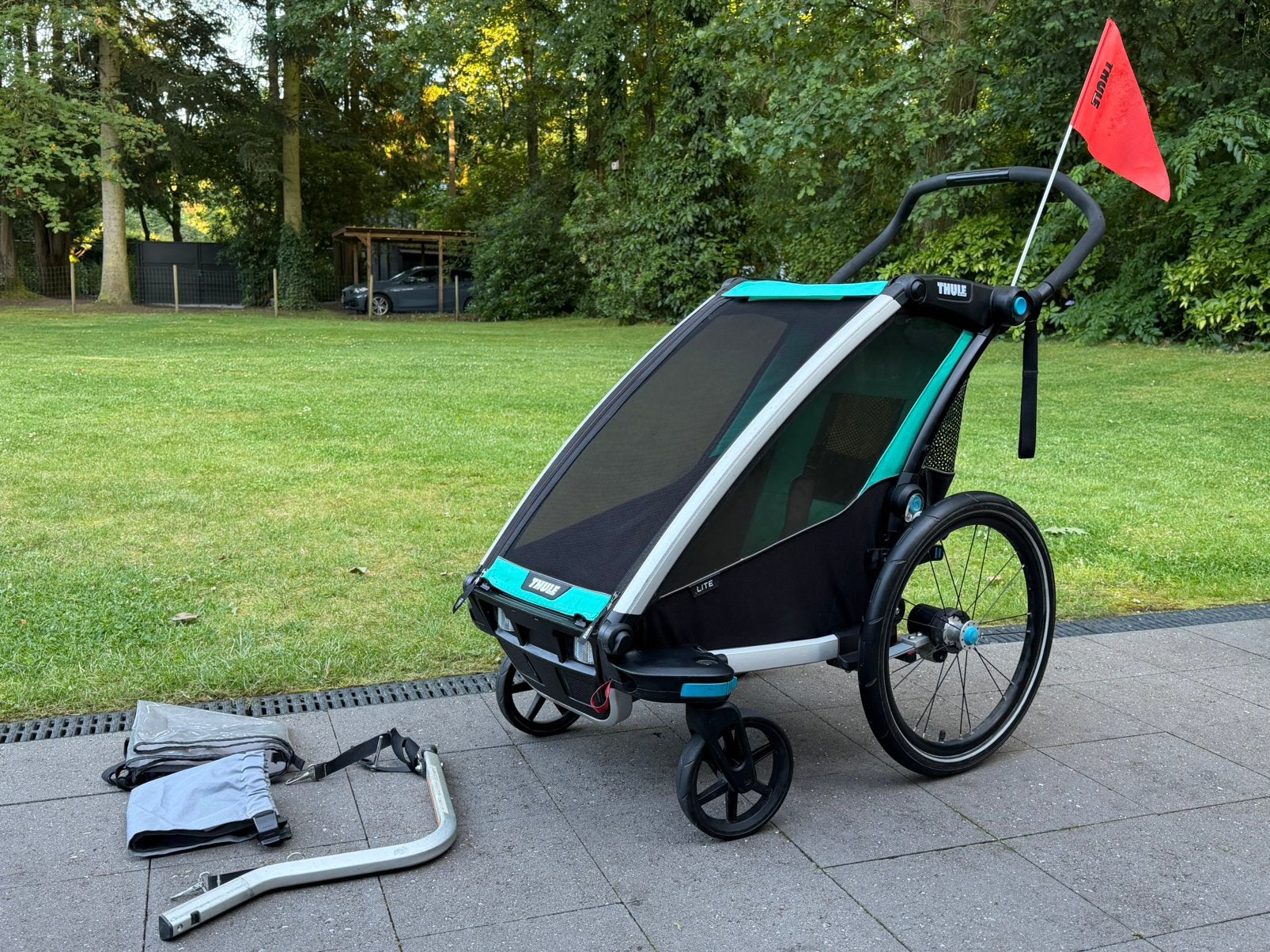 Thule Chariot 1 fietskar + accessoires, Fietsen en Brommers, Fietsaccessoires | Aanhangers en Karren, Ophalen, Opvouwbaar, Zo goed als nieuw