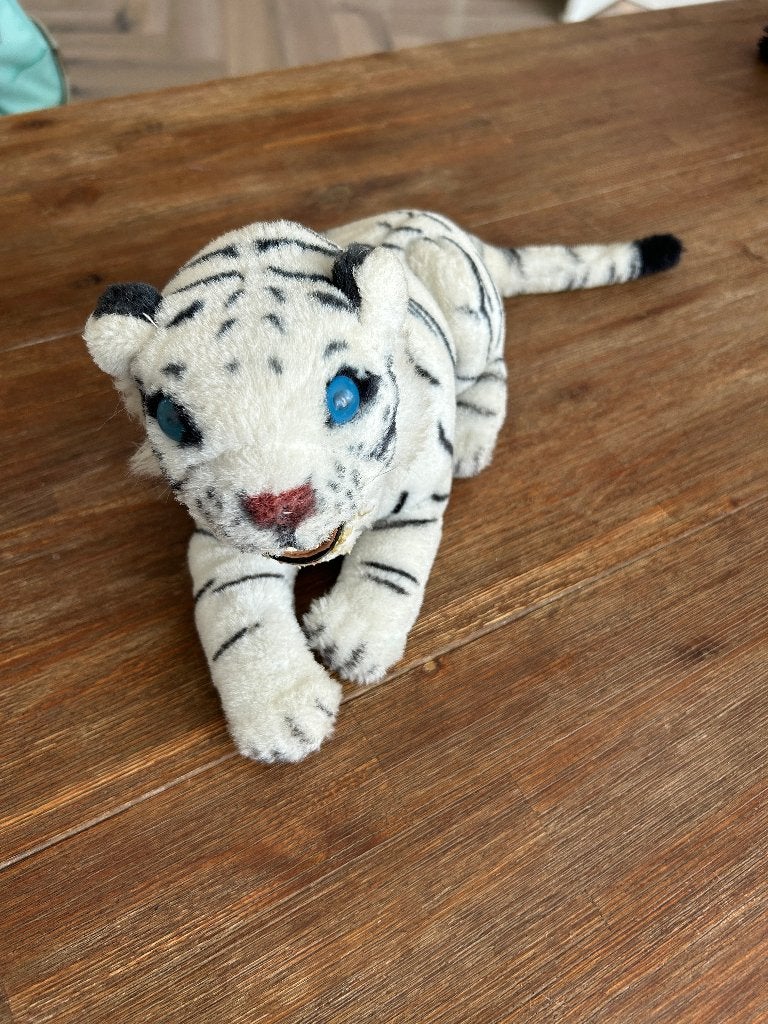Witte Tijger Knuffel met Open Mond en Tanden, Gebruikt, Overige merken, Overige karakters, Ophalen of Verzenden