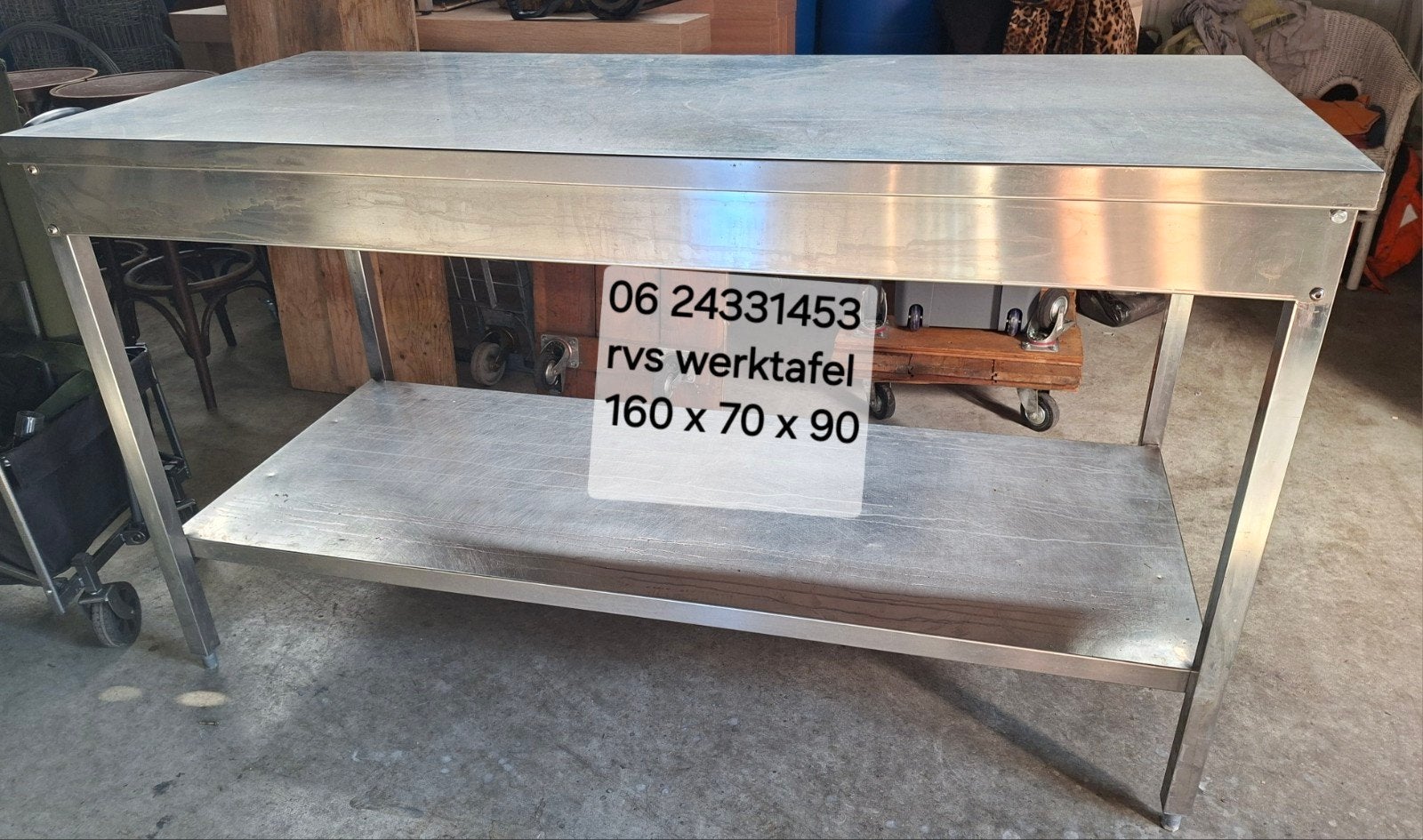 rvs werktafel met onderligger, Ophalen, Gebruikt, 150 tot 200 cm, Minder dan 100 cm