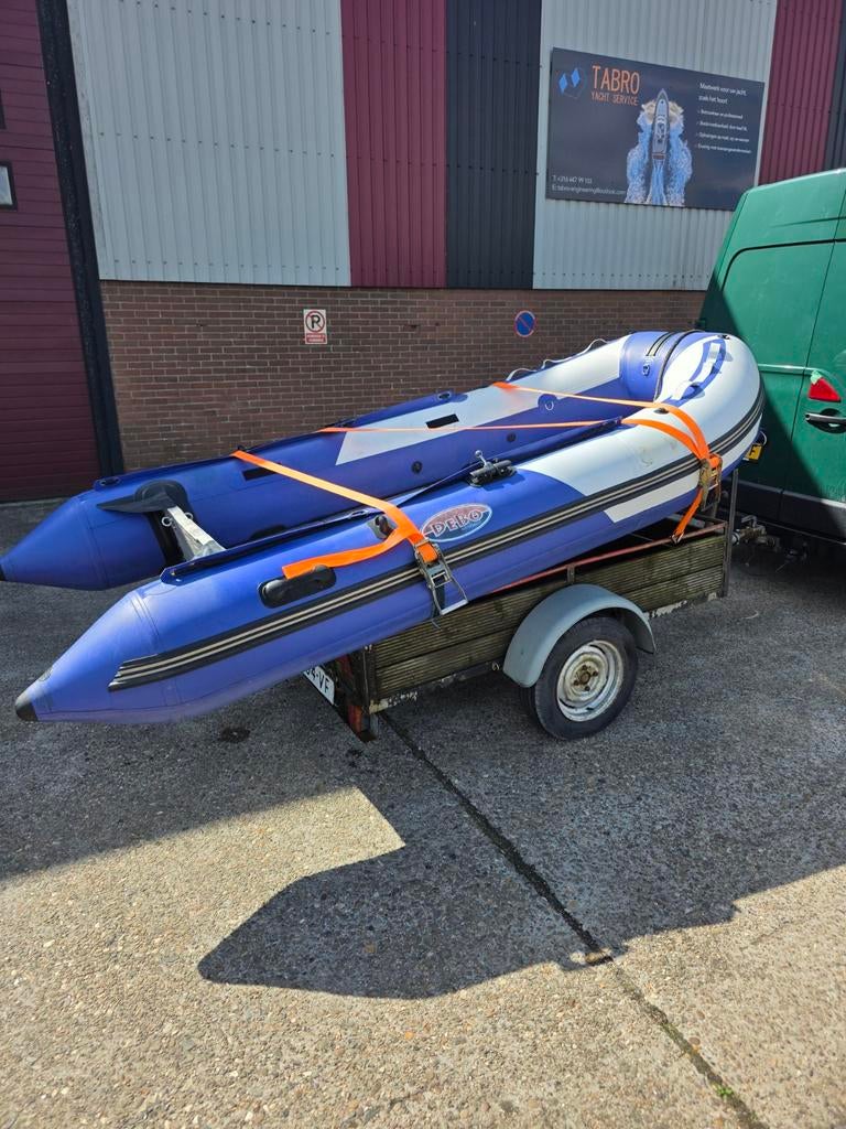 Debo  rubberboot met aanhangwagen., Ophalen, Benzine, Aluminium