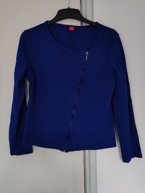 Liv kobalt blauwe dames blazer met scheve rits verwerkt, Maat 38/40 (M), Blauw, Ophalen of Verzenden, Zo goed als nieuw