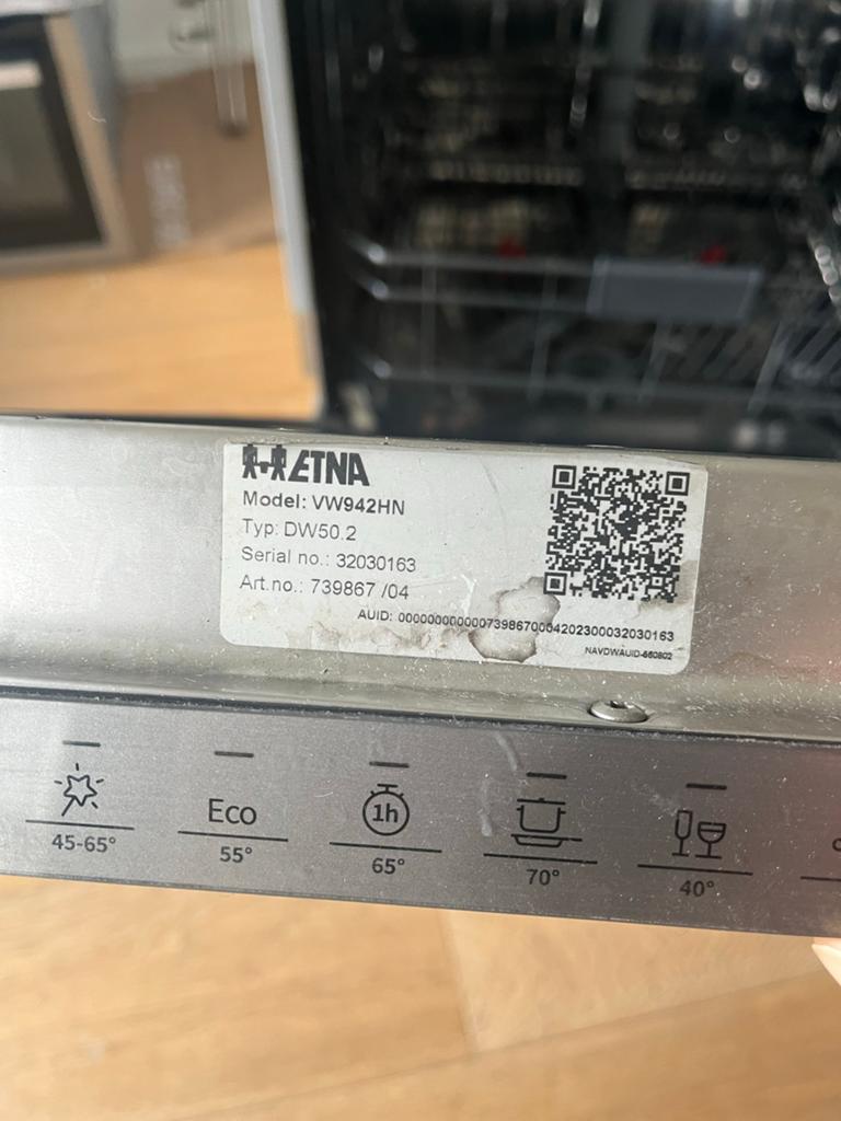 Etna Luxe Vaatwasser VW942HN met Besteklade, Ophalen, Gebruikt, Inbouw, 85 tot 90 cm