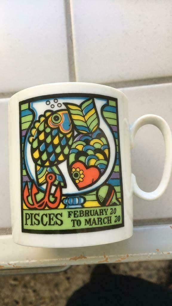 Vintage mok 'Pisces' - Vissen sterrenbeeld, Overige merken, Keramiek, Vintage, Nieuw