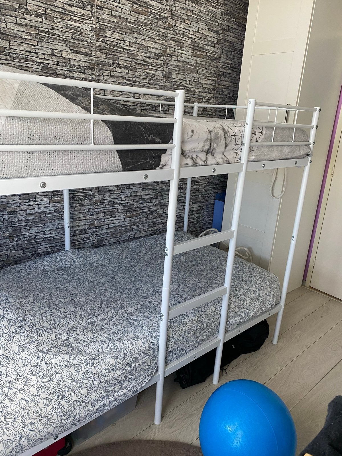Stevig wit metalen stapelbed, Ophalen, Gebruikt, 90 cm, 160 tot 180 cm