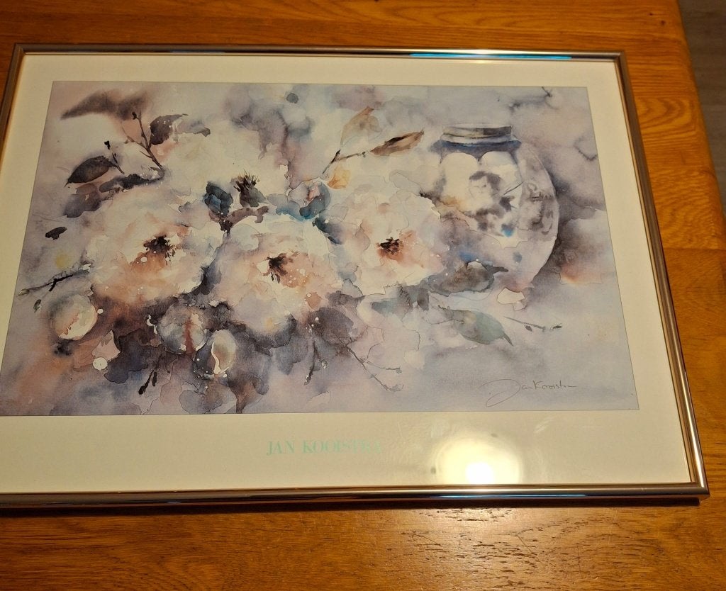 Aquarel Jan Kooistra, Ophalen of Verzenden, Ingelijst, Aquarel, Bloemen