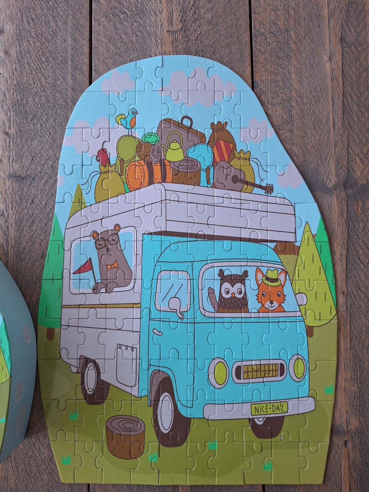 Leuke puzzel 100 stukjes vanaf 5 jaar - Camper met dieren, Ophalen of Verzenden, Meer dan 50 stukjes, Gebruikt, 4 tot 6 jaar