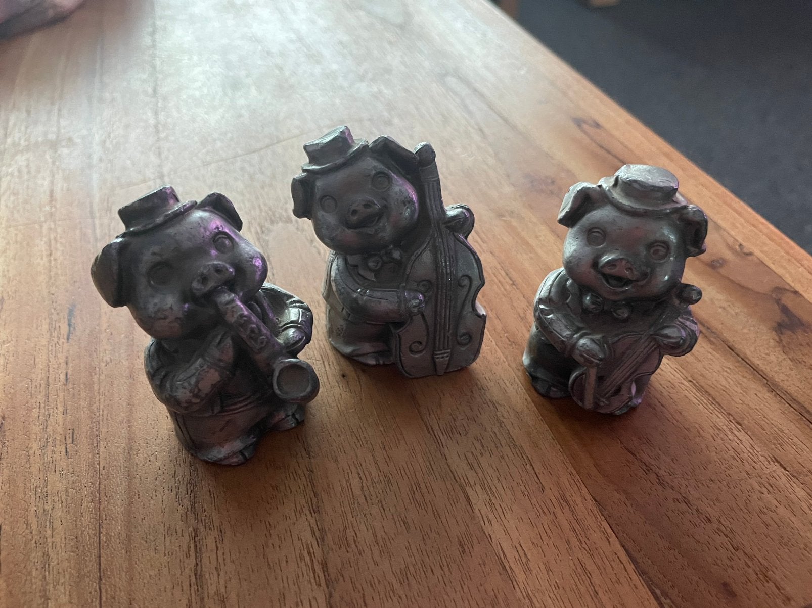 3 zware tinnen figuurtjes beeldjes biggetjes varkentjes, Verzamelen, Beelden en Beeldjes, Ophalen of Verzenden, Dier