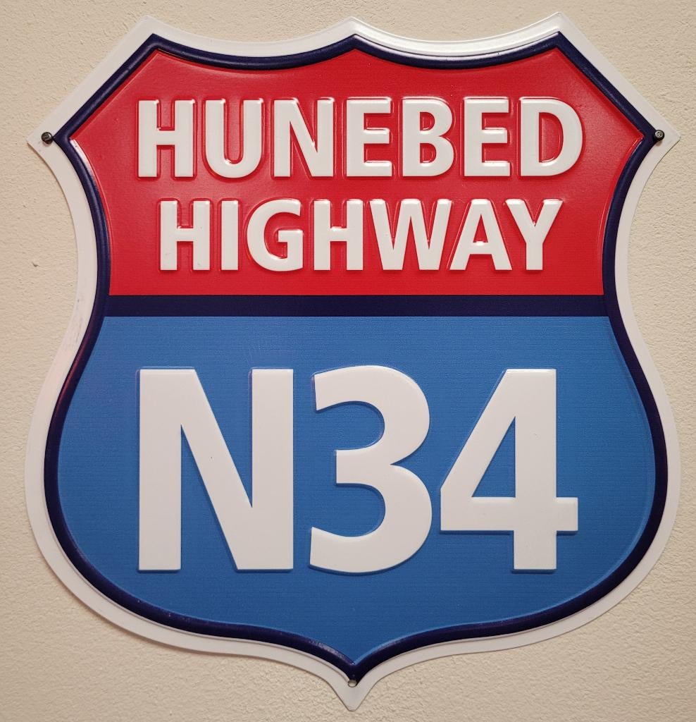 Hunebed Highway N34 Drenthe reclamebord van metaal wandbord, Info@deconoord.nl, Deco Noord, Nieuw, Ophalen of Verzenden