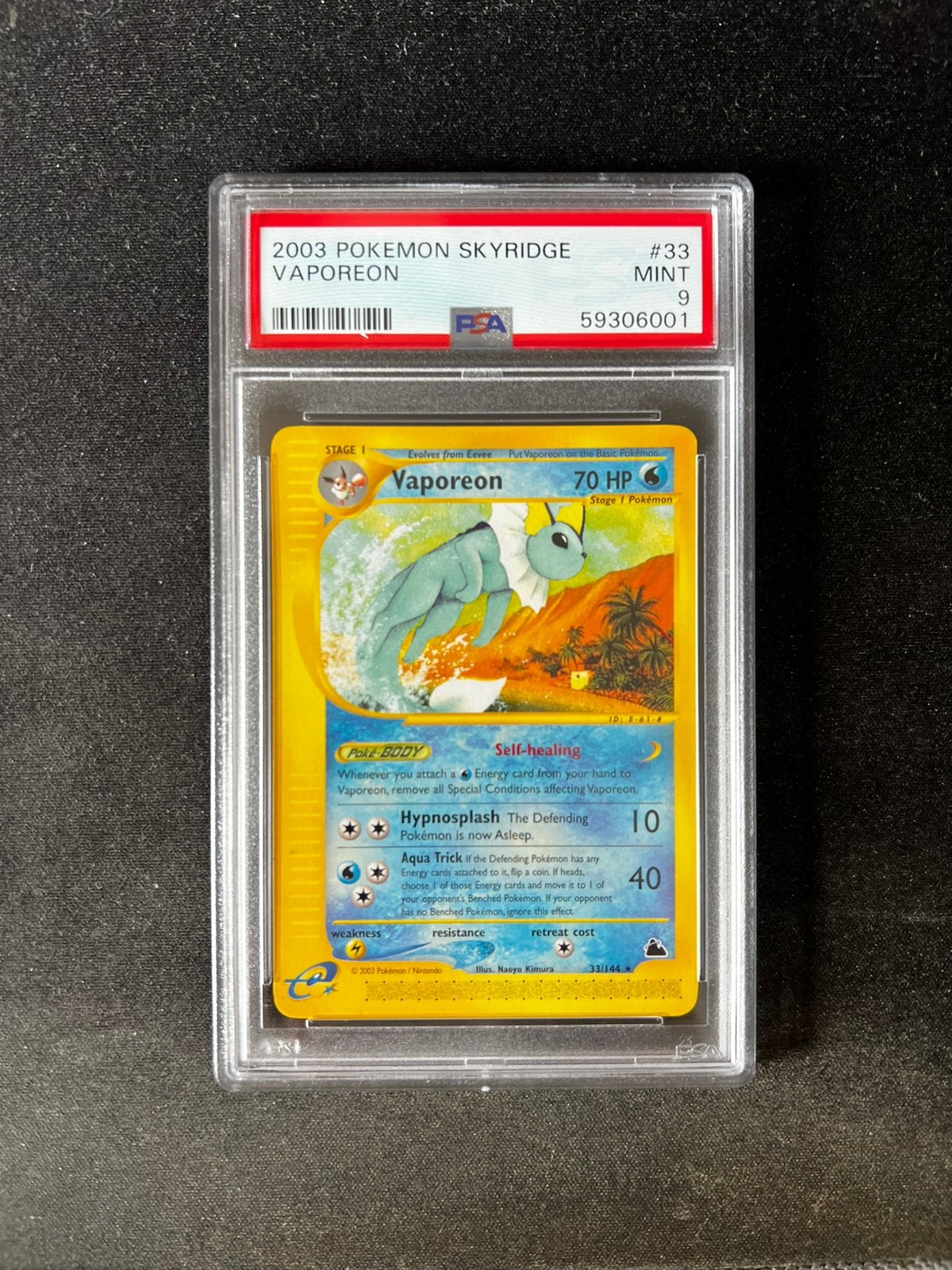 Vaporeon 33 Pokemon Kaart PSA 9, Ophalen of Verzenden, Nieuw, Losse kaart, Foil