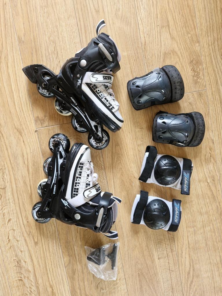 Skeelers Wit/Zwart Maat 29-32 met bescherming, Overige merken, Kinderen, Ophalen of Verzenden, Inline skates 4 wielen
