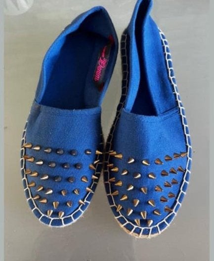 Stoffen espadrilles met studs, Verzenden, Zo goed als nieuw, Blauw, Espadrilles of Moccasins