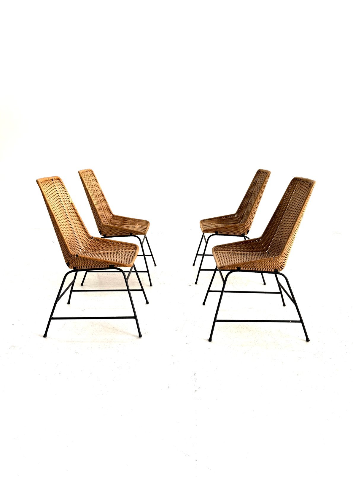 Set van 4 vintage rotan eetkamerstoelen, Italië ‘80, Huis en Inrichting, Gebruikt, Ophalen of Verzenden, Metaal, Vier