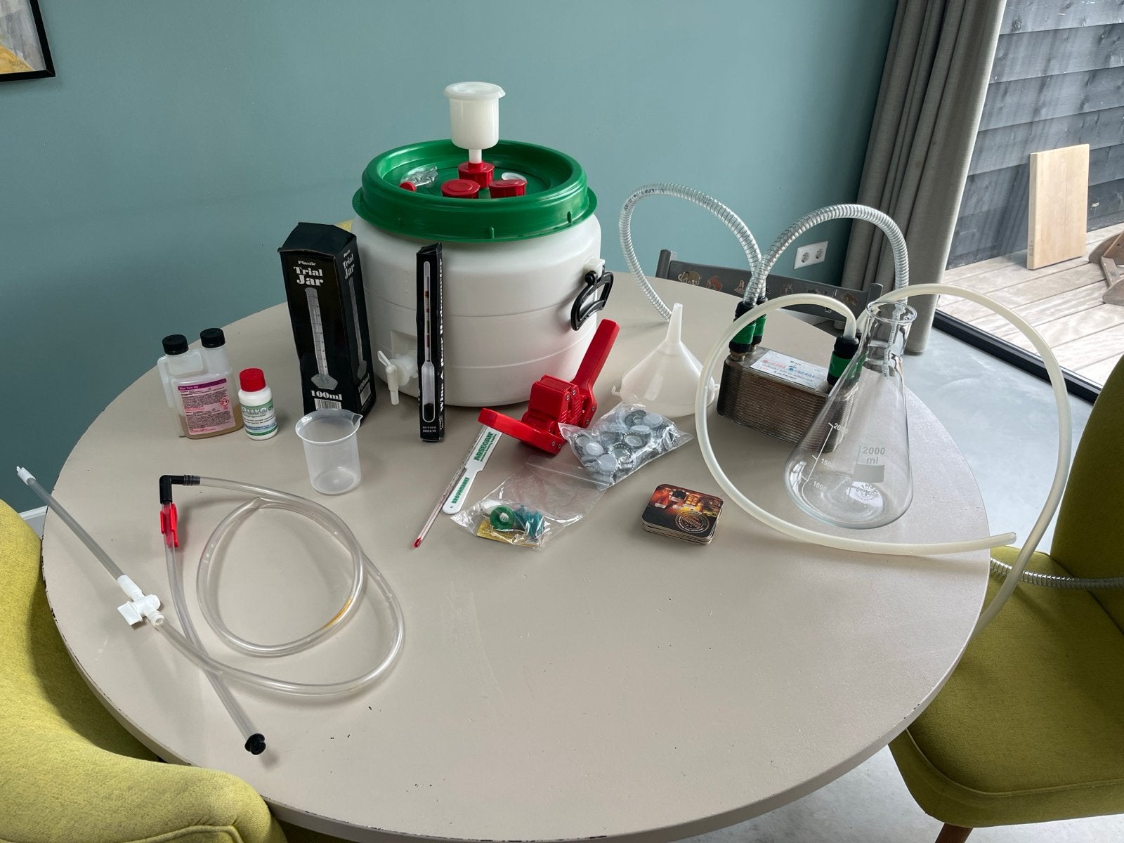 Brouwstarterspack: Fermentatievat, platenkoeler, erlenmeyer, Ophalen, Zo goed als nieuw