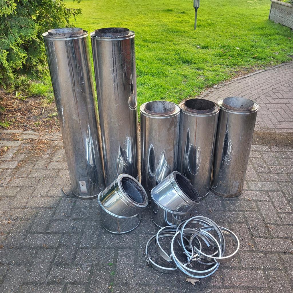 Nette set Rvs dubbelwandige geisoleerde kachelpijpen izgs!, Huis en Inrichting, Kachels, Ophalen, Gebruikt, Houtkachel, Vrijstaand