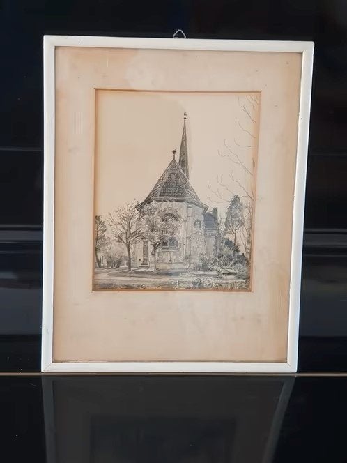 Orig tekening Jaap Westra N H kerk Zuidhorn Groningen, Antiek en Kunst, Kunst | Tekeningen en Foto's, Ophalen