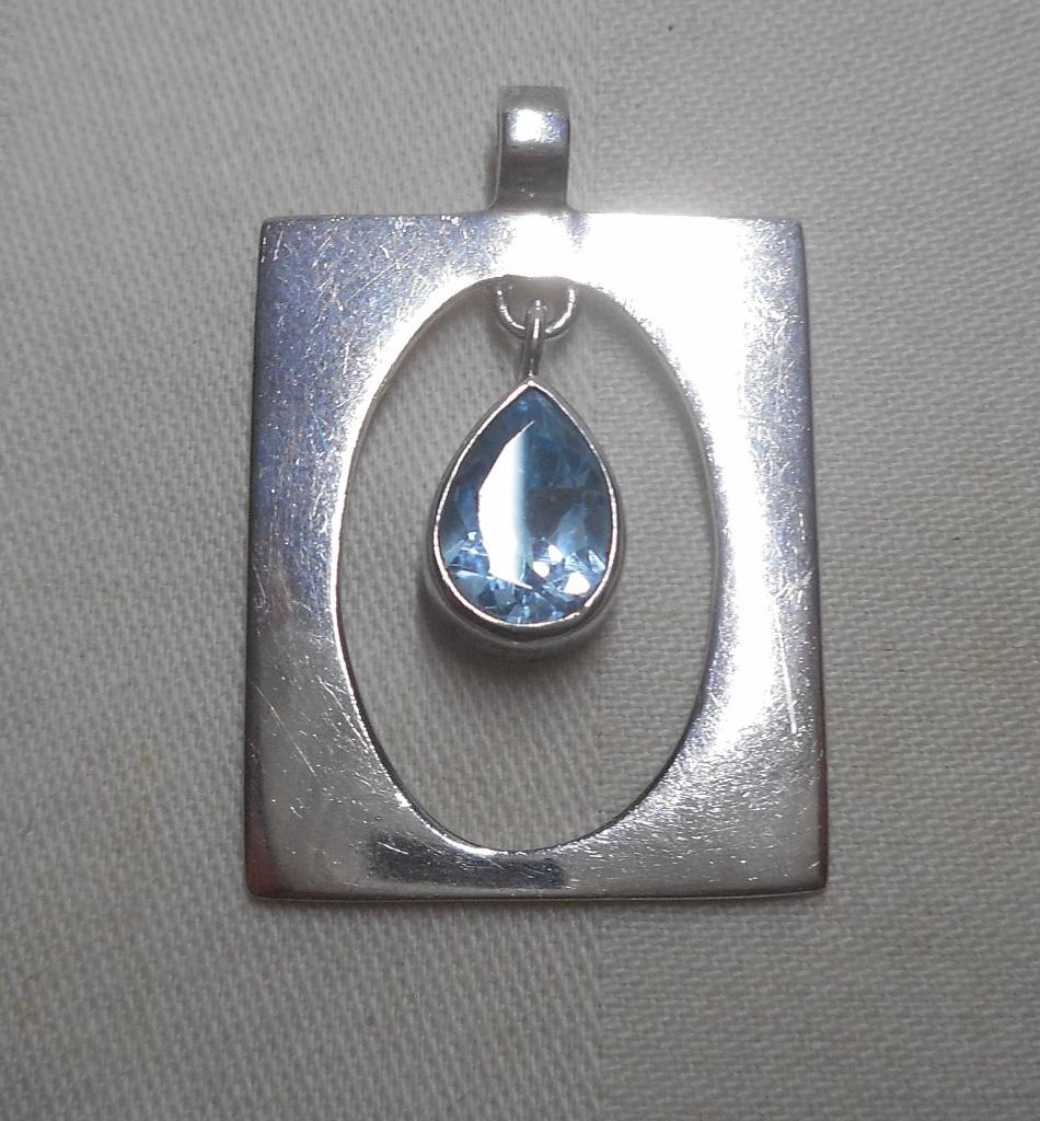 Zilveren vintage hanger met blauwe steen nr.566, Verzenden, Zo goed als nieuw, Zilver, Zilver