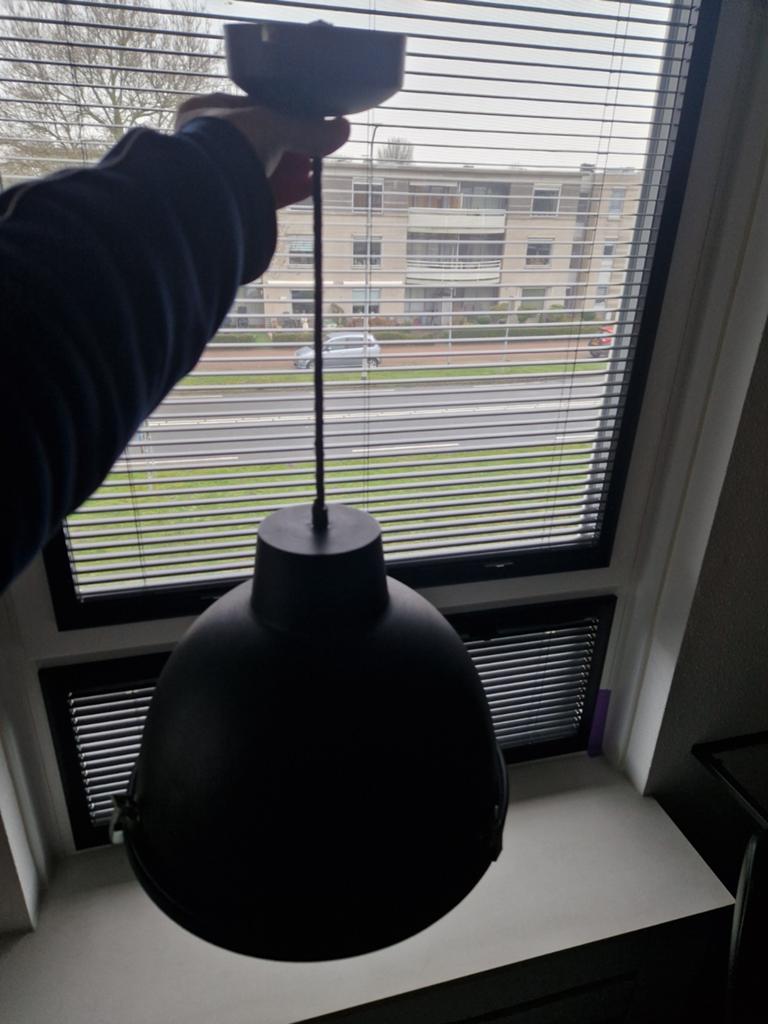 Zwarte industriële hanglamp diameter 40cm, Ophalen, Gebruikt, Glas, Industrieel
