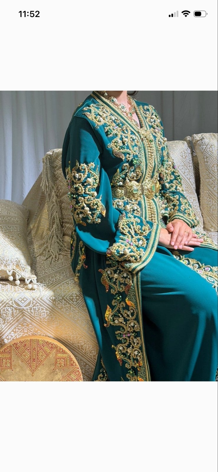 Prachtige Groene Kaftan met Gouden Borduurwerk, Ophalen, Zo goed als nieuw, Groen