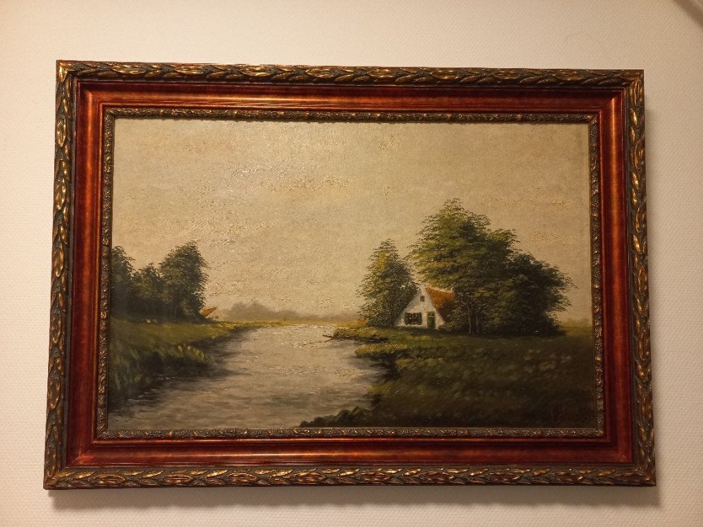 Schilderij met nette lijst, Ophalen, Oud hollands, Landschap, Olieverf