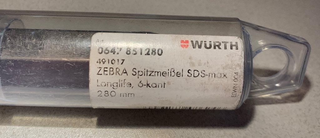 Wurth Zebra Puntbeitel Spitzmeissel SDS-max 6-kant 280mm, Ophalen of Verzenden, Nieuw