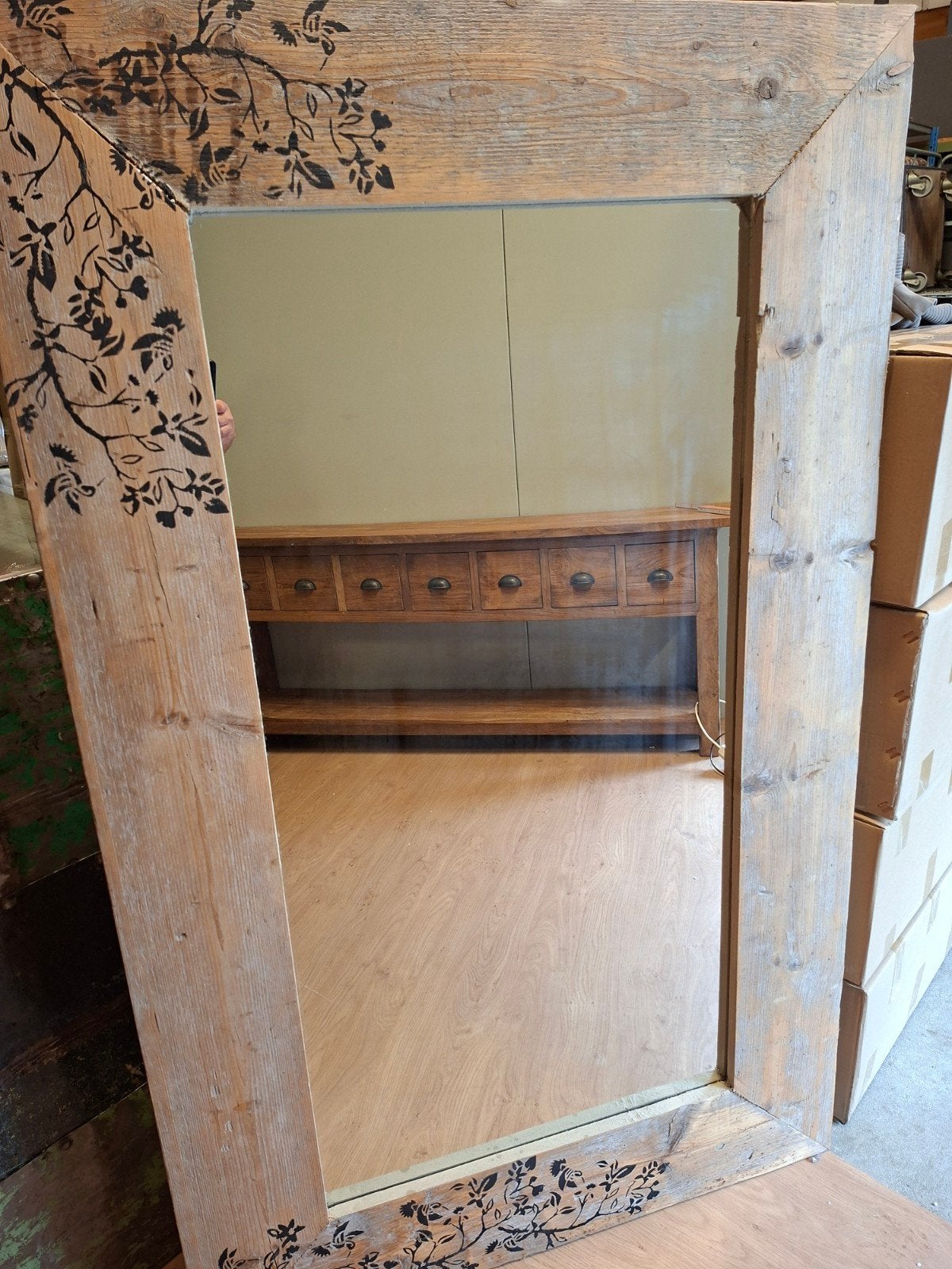 Grote steigerhouten spiegel, 153x93 cm., Ophalen, Gebruikt, Rechthoekig