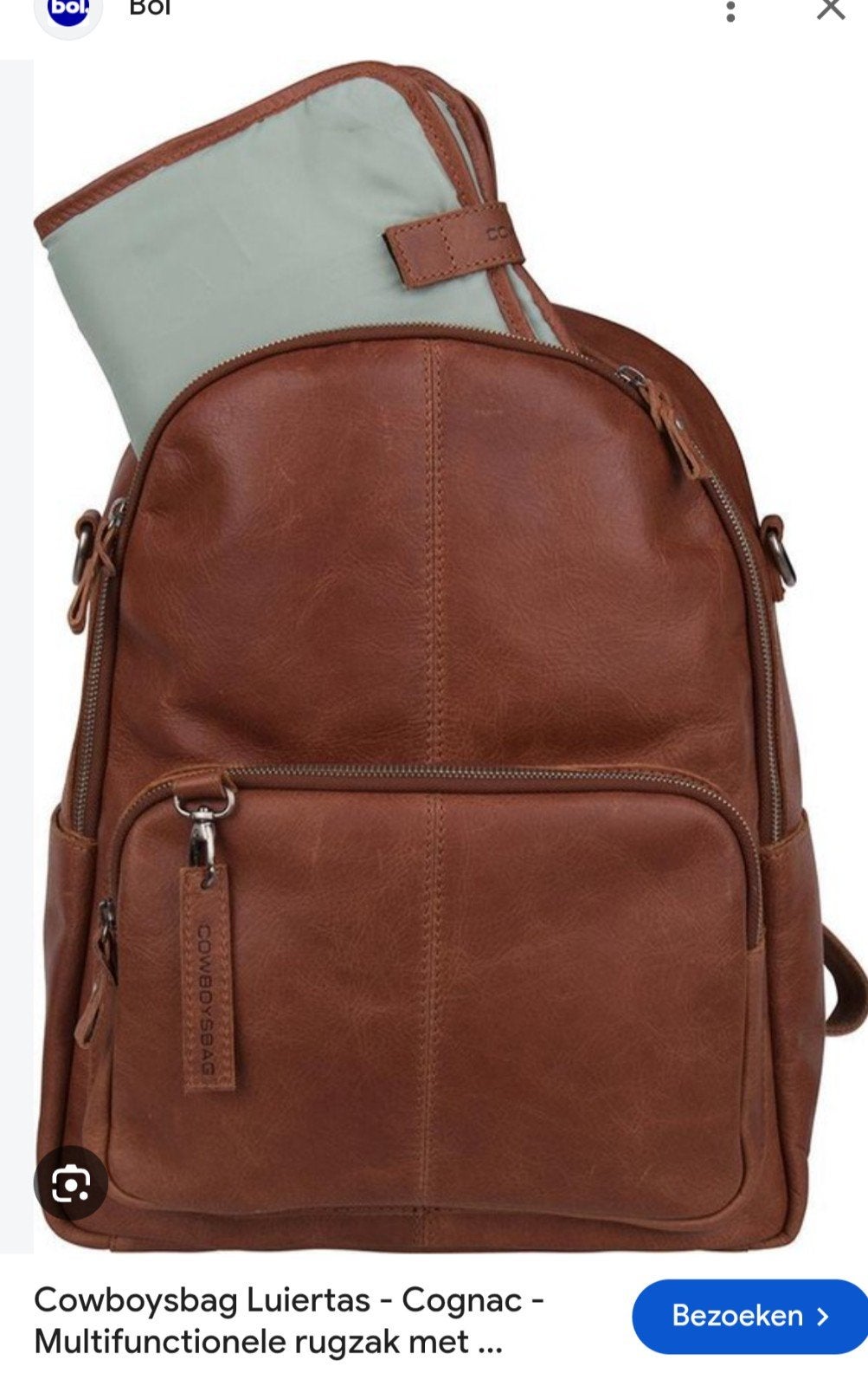 Luiertas Cowboybag van echt leer., Kinderen en Baby's, Verzorgingstas, Bruin, Gebruikt, Waterdicht