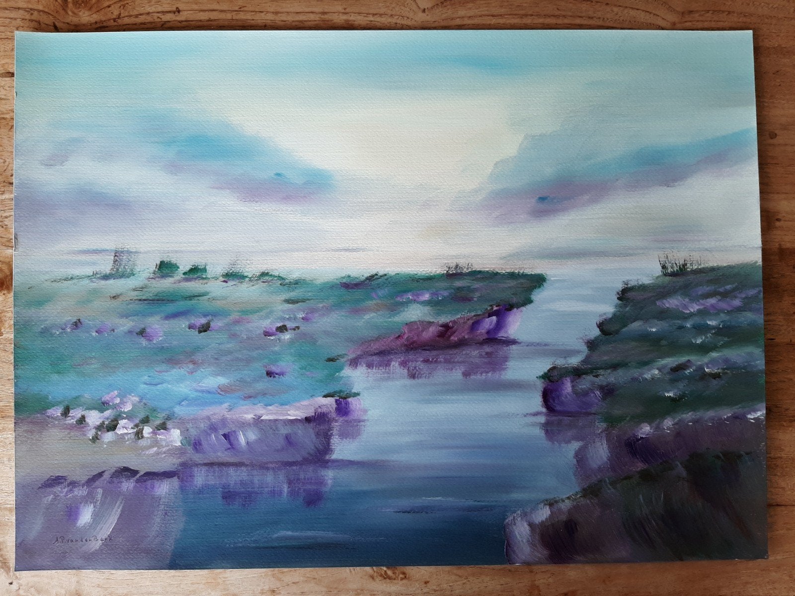 Schilderij landschap wadkant schiermonnikoog, Antiek en Kunst, Ophalen of Verzenden