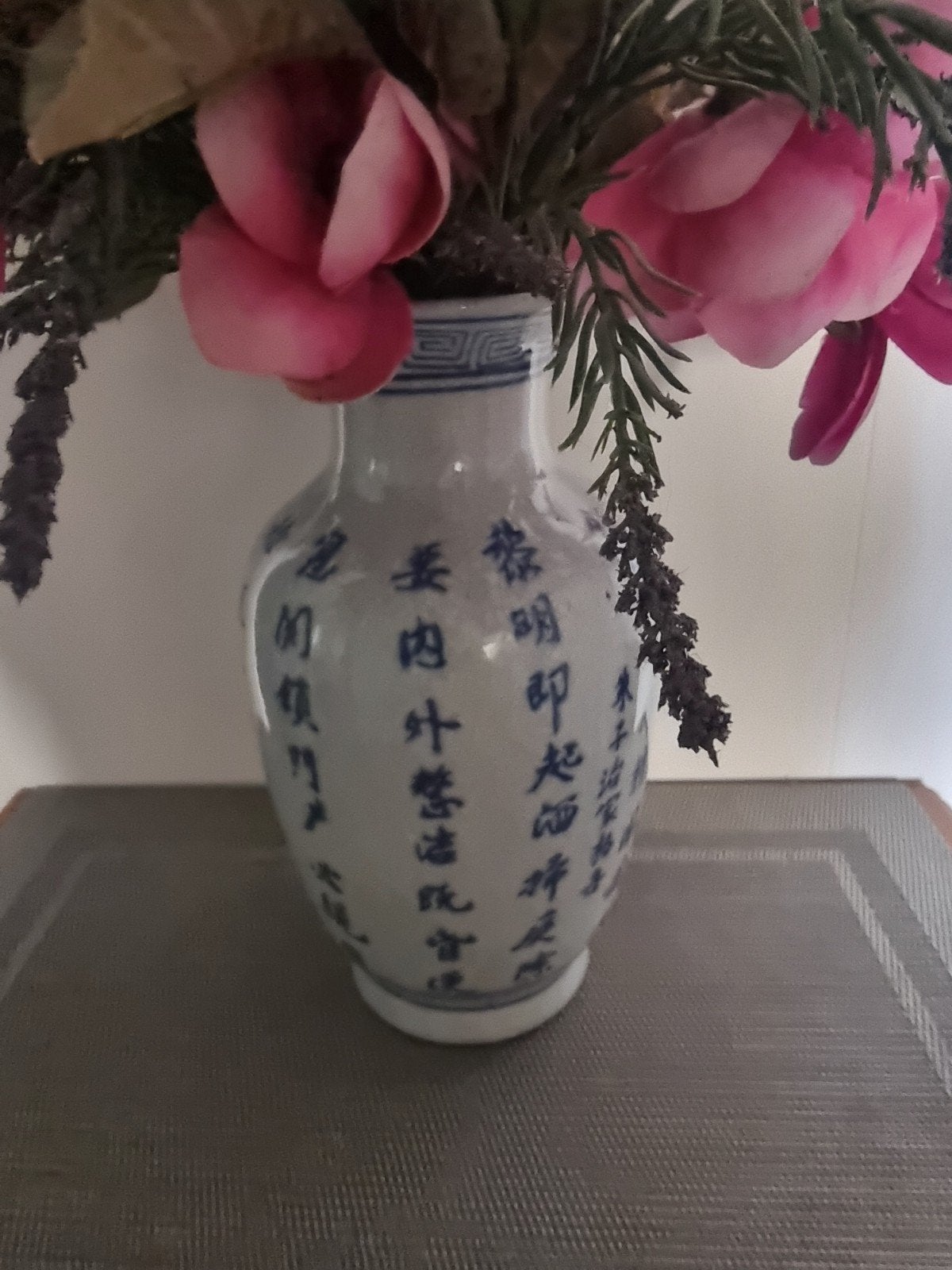 Antieke Chinese vaas met blauw-witte decoratie, Ophalen of Verzenden