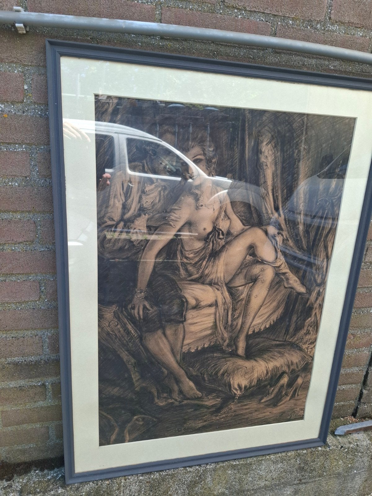 Houtskool schilderij van een koppel, Antiek en Kunst, Kunst | Schilderijen | Klassiek, Ophalen, Portret of Personen, Realistisch