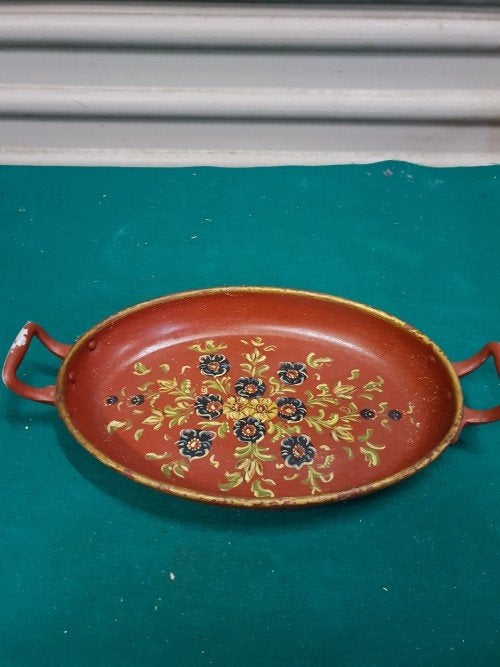 Dienblad / schaal, antiek van aluminium met Hindelooper schi, Huis en Inrichting, Woonaccessoires | Dienbladen, Ophalen of Verzenden