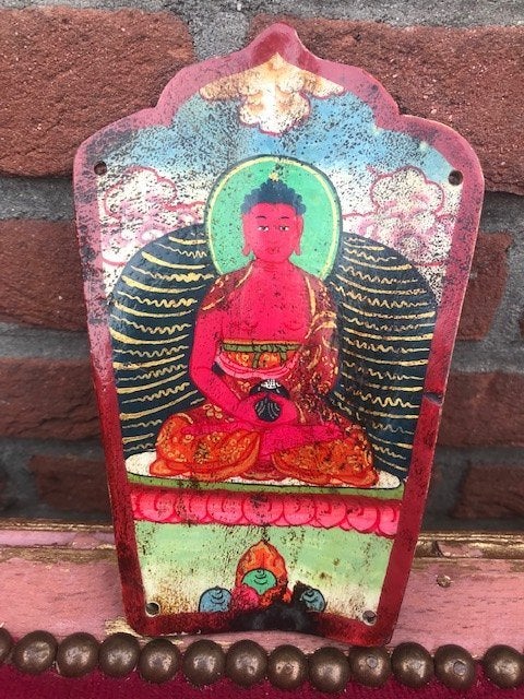 Boeddha schildering op jak been/schouderblad, Tibet, Natuurlijk materiaal, Ophalen of Verzenden, Handgemaakt, Tibet
