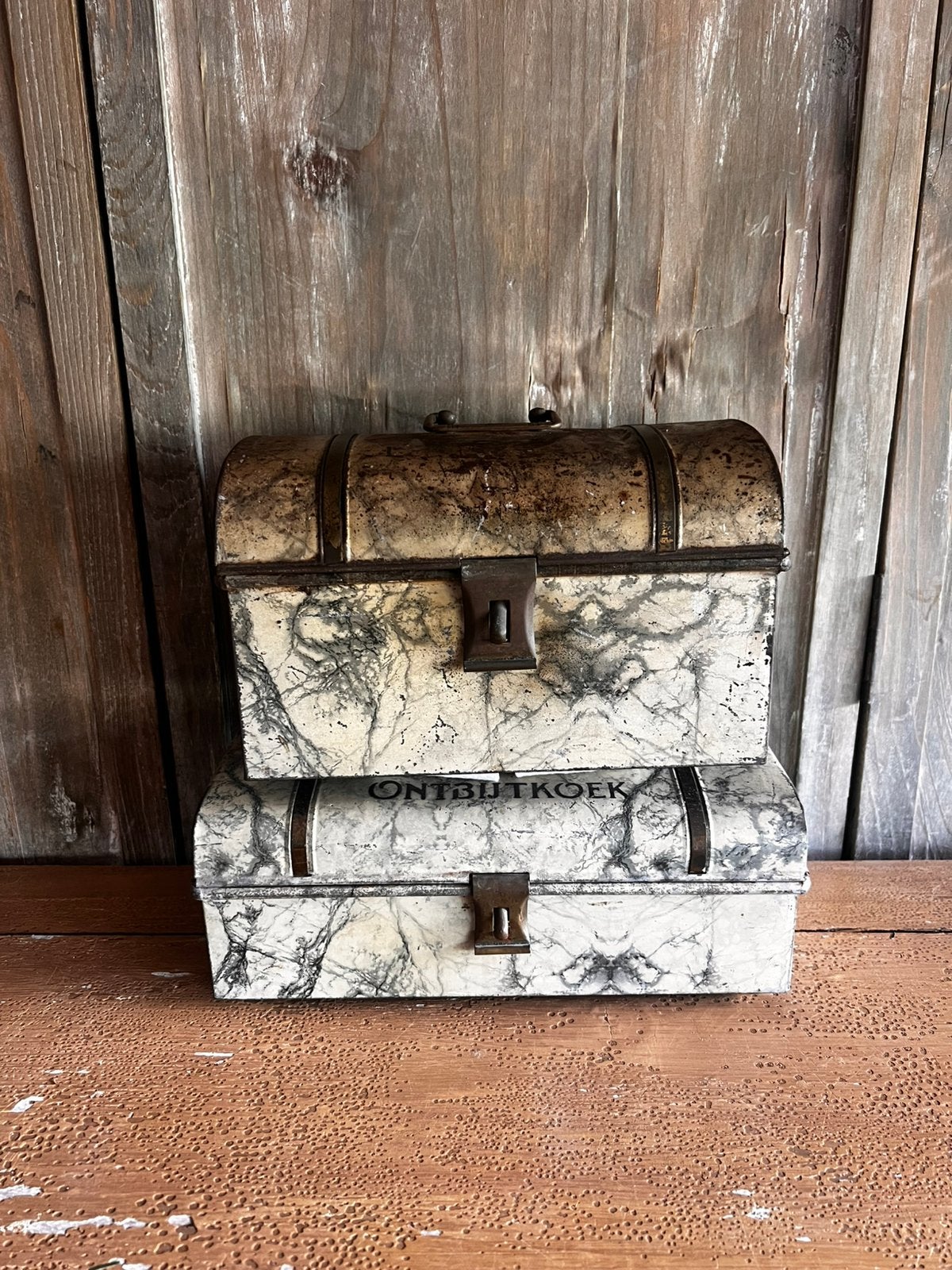 Winkelblik voorraadblik gewolkt broodtrommel brocante oud, Ophalen of Verzenden