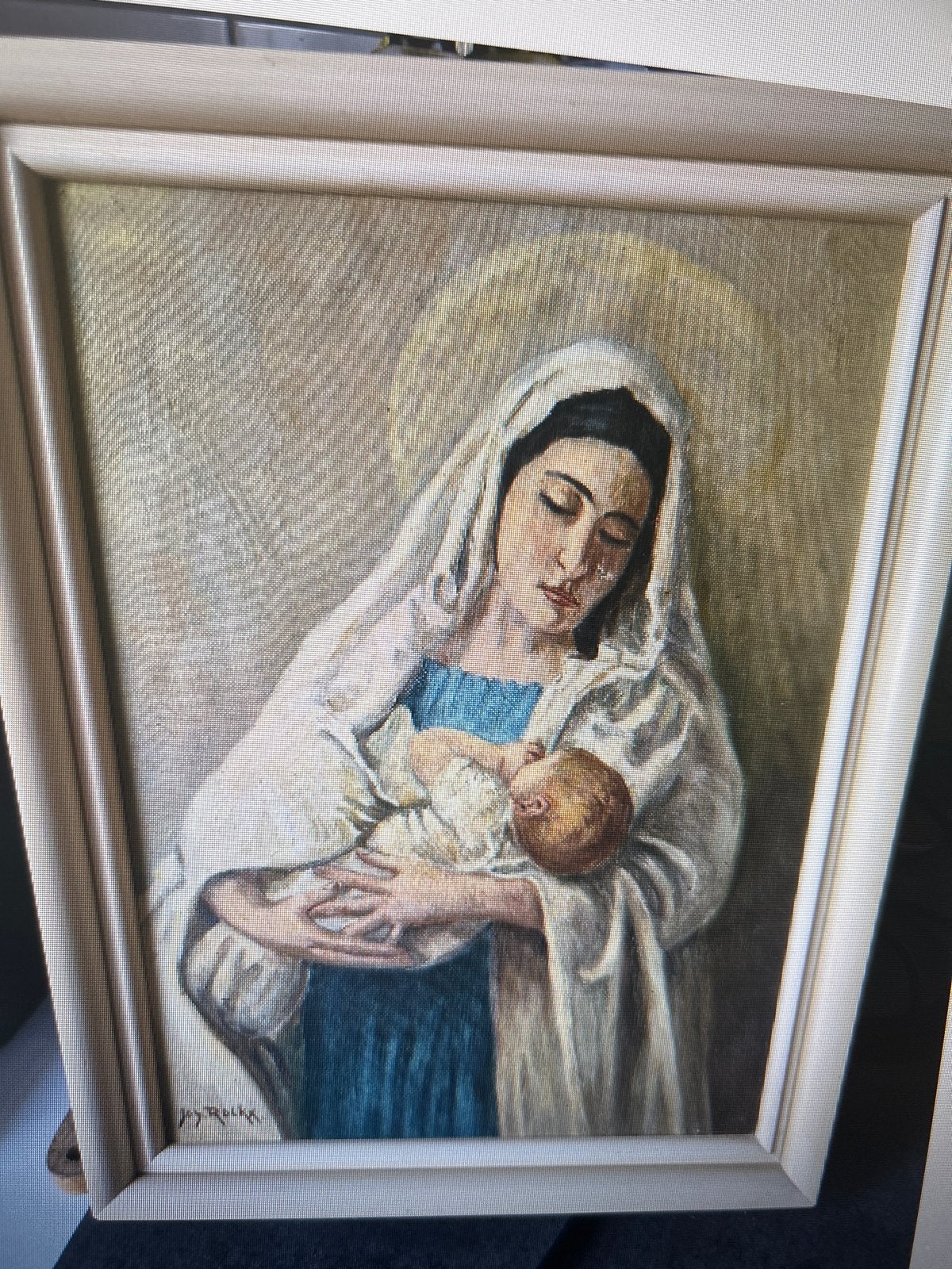 Olieverfschilderij Maria met kind - gesigneerd J. Rockx, Doek, Portret of Personen, Ophalen of Verzenden, Gesigneerd
