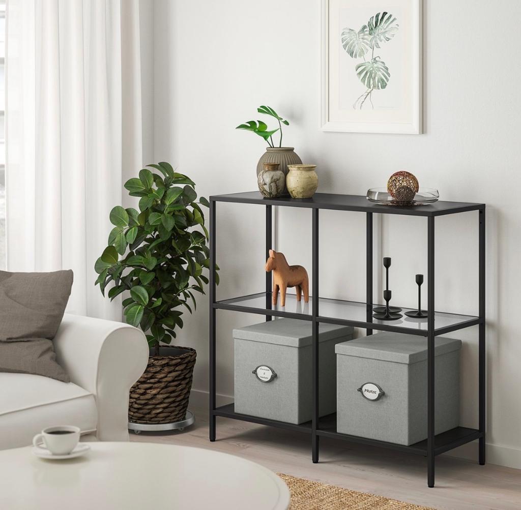 IKEA VITTSJÖ Open Kast - Zwartbruin/Glas 100x93 cm, Ophalen of Verzenden, Zo goed als nieuw
