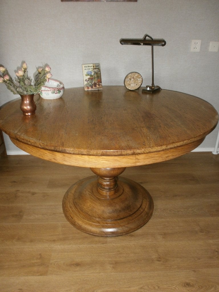 Art deco eiken eettafel zwaar met decoratieve poot, Ophalen