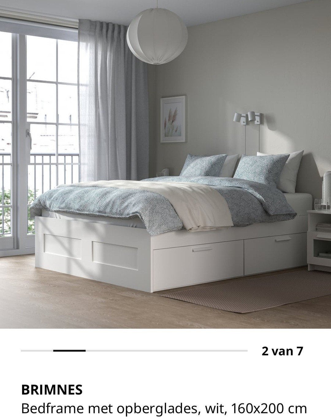 IKEA Brimnes bedframe 160x200 met opberglades, Huis en Inrichting, Slaapkamer | Bedden, Gebruikt, Wit, Tweepersoons, Ophalen of Verzenden