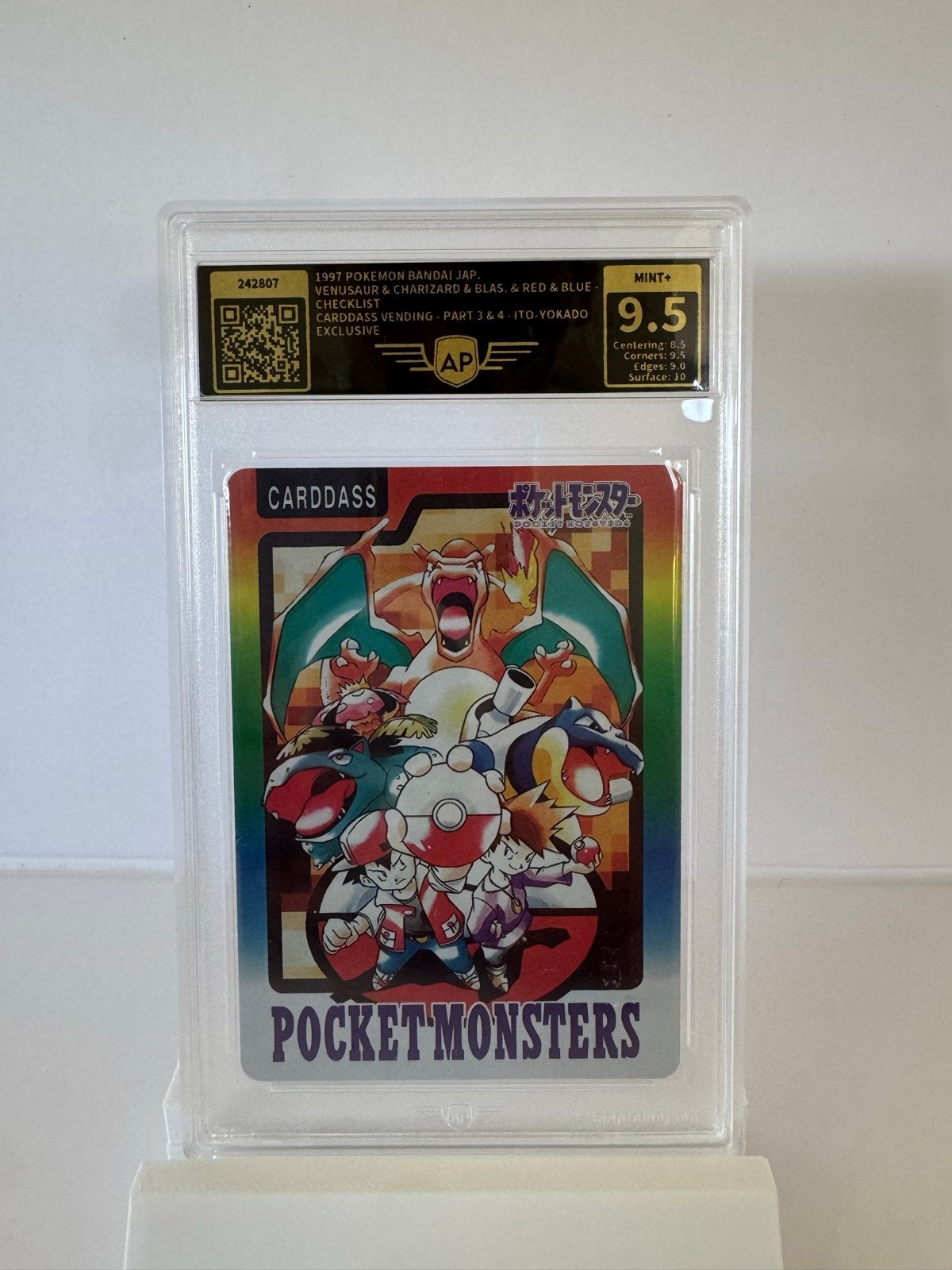 Zeldzaam Pokemon kaart Carddass 1997 Checklist Graded AP9.5, Ophalen of Verzenden, Zo goed als nieuw, Losse kaart