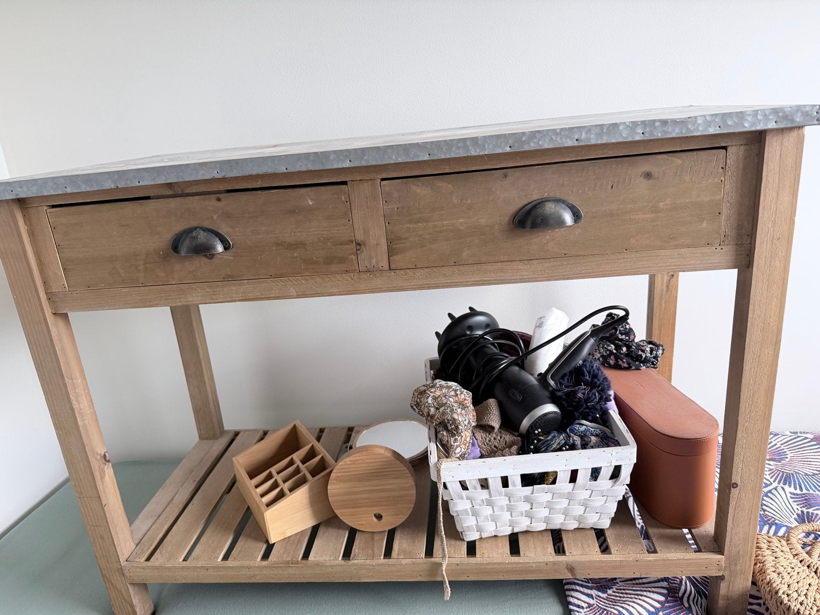 Houten sidetable met zinken blad en lades, Ophalen, Gebruikt, Rechthoekig, Overige houtsoorten