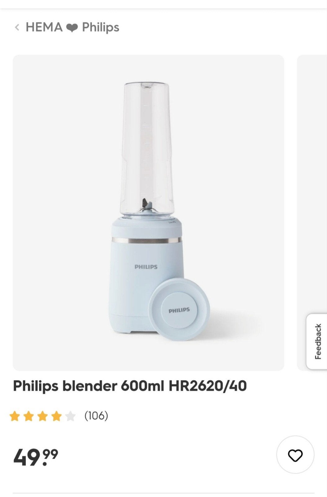 Philips blender 600ml HR2620/40 - Zo goed als nieuw, Witgoed en Apparatuur, Ophalen of Verzenden, Nieuw, Blender