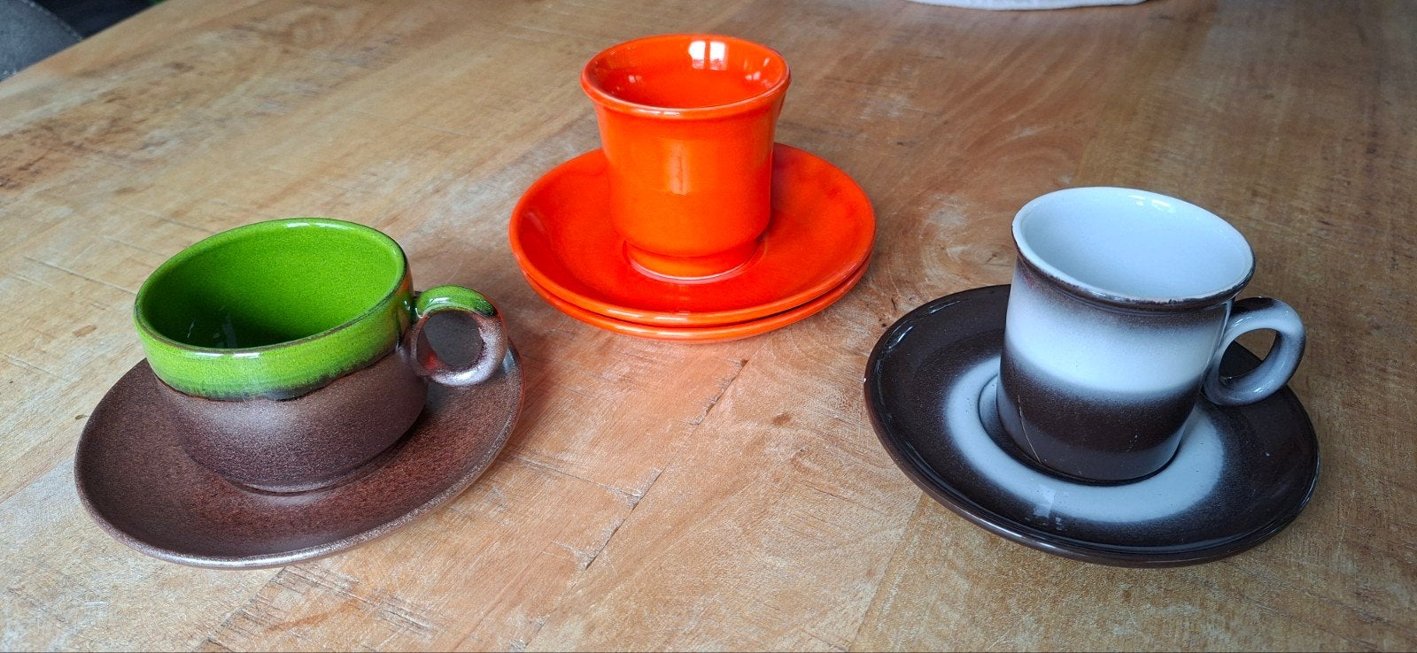 3 Vintage Retro Mid Century Kop en Schotels, Antiek en Kunst, Ophalen of Verzenden