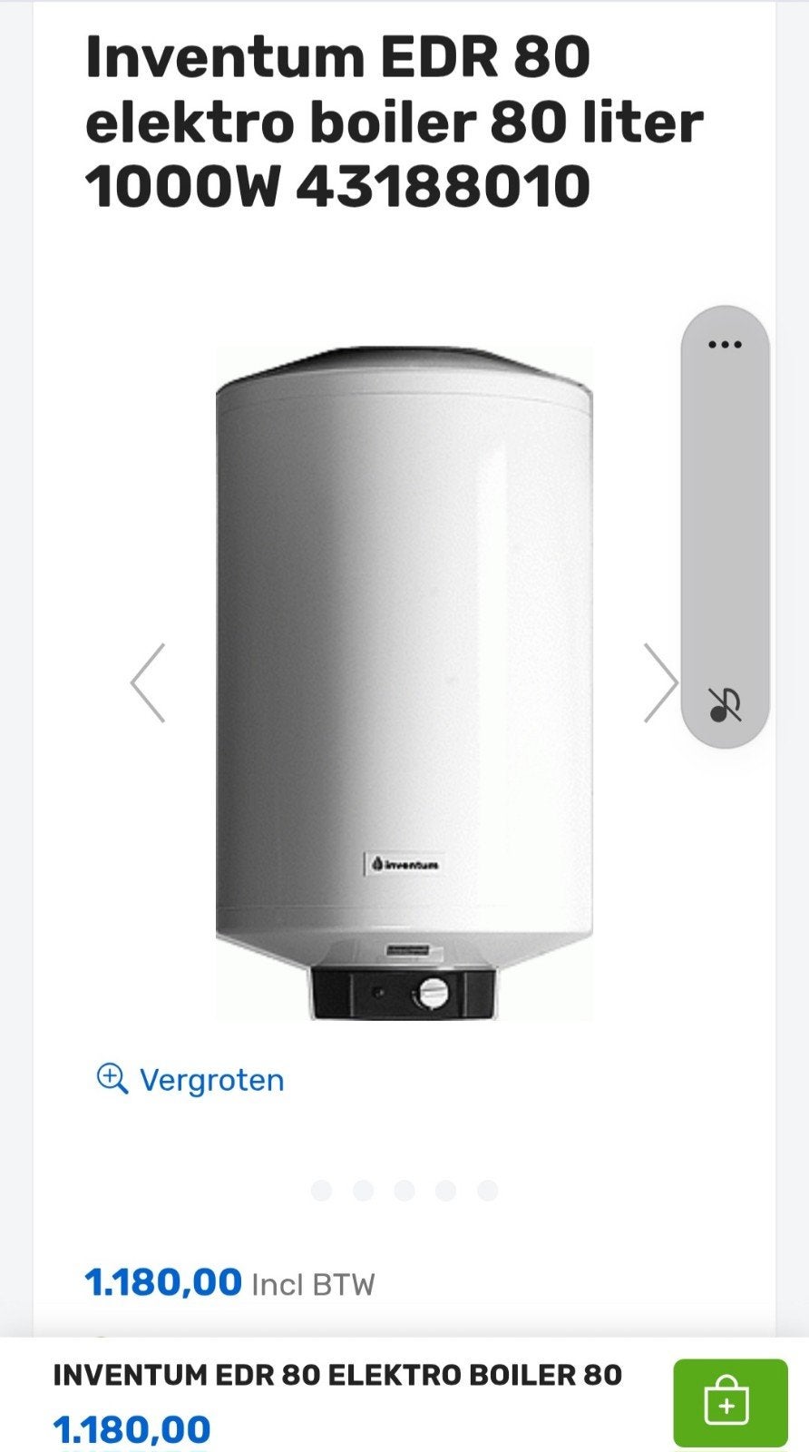 Inventum EDR 80 elektrische boiler - Nieuw in doos, Ophalen