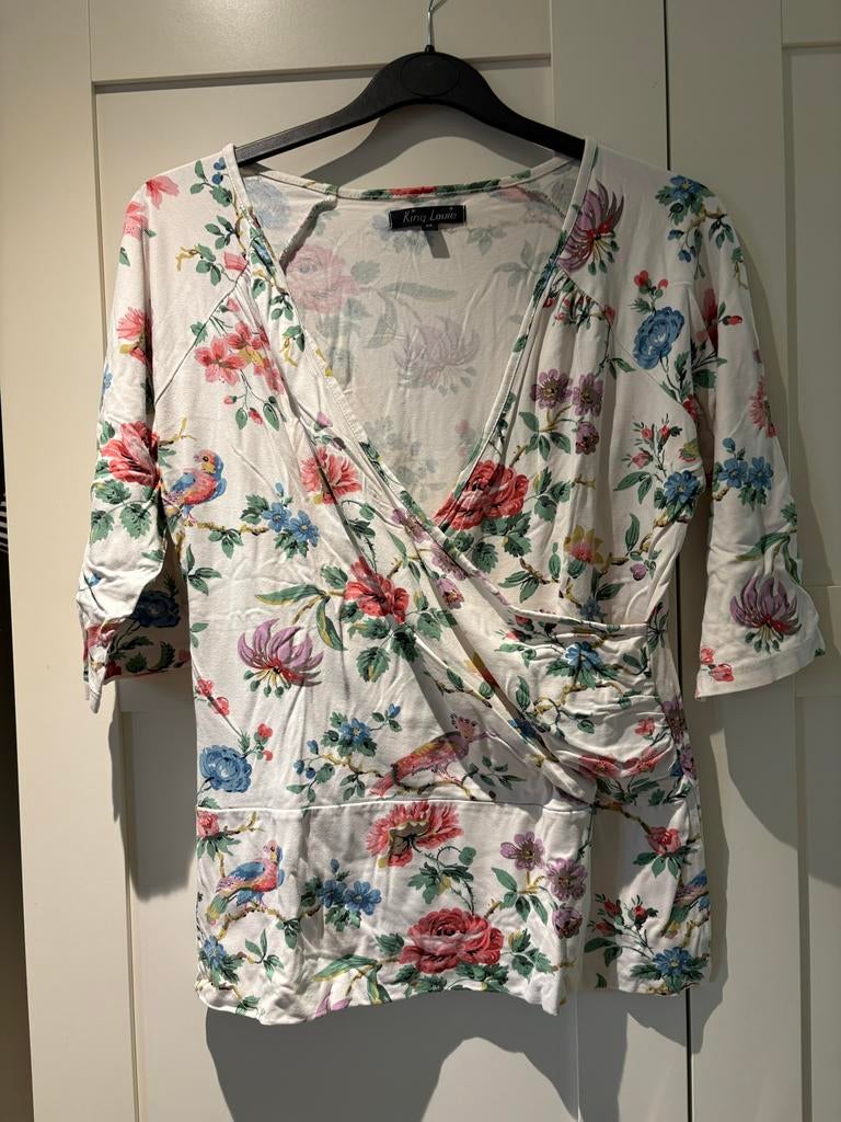 King Louie overslagtop met bloemenprint en vogels, Maat 38/40 (M), Wit, Ophalen of Verzenden, Zo goed als nieuw