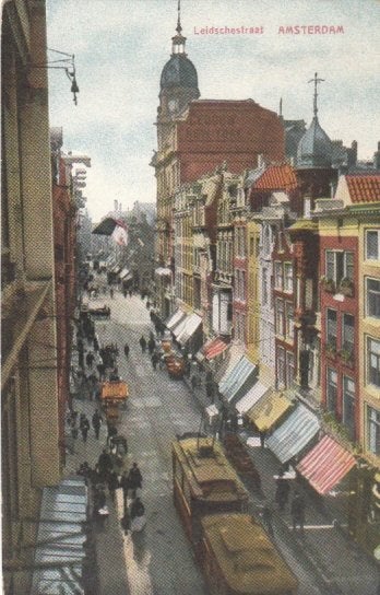 Amsterdam - Leidschestraat, met oude trams, Verzamelen, Ansichtkaarten | Nederland, Verzenden, 1920 tot 1940, Gelopen, Noord-Holland
