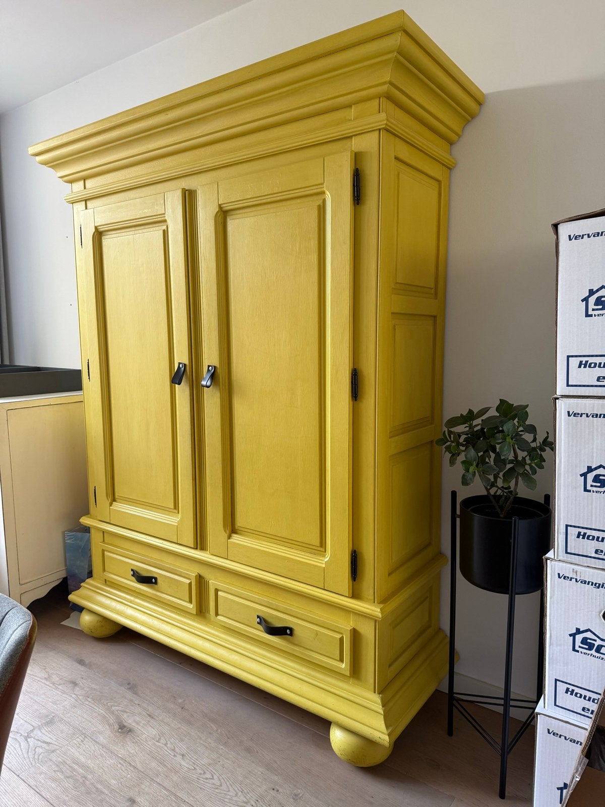 Massief eiken kabinet kast met lades en planken, Huis en Inrichting, Kasten | Buffetkasten, Ophalen, Met plank(en), Gebruikt, 200 cm of meer