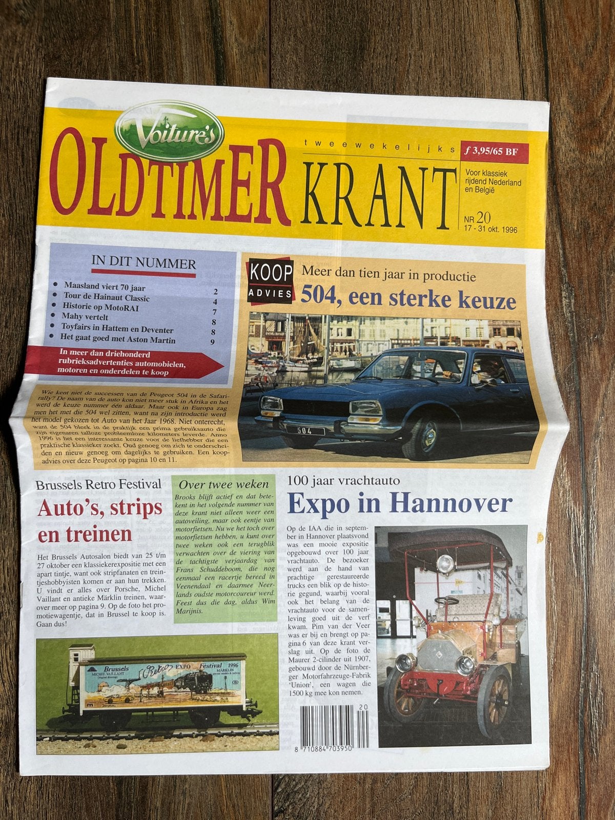Oldtimer Krant: Reportage Peugeot 504 - 2 pagina's, Ophalen of Verzenden, Gelezen, Peugeot