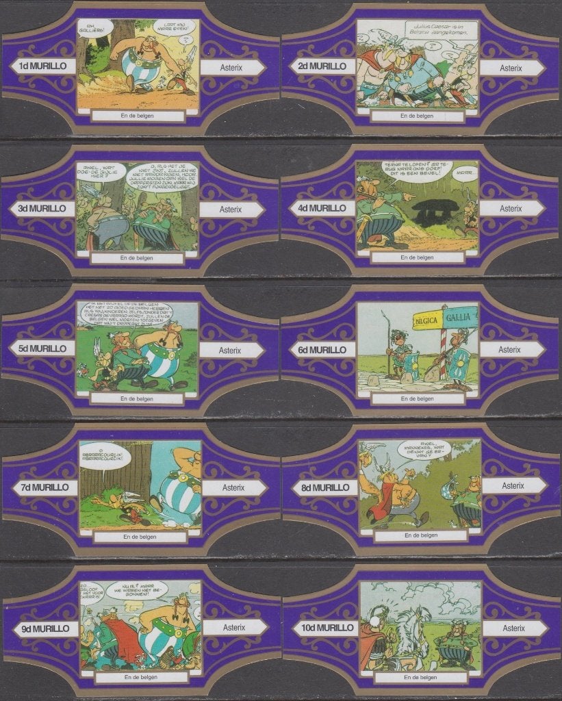 Sigarenbanden Asterix En de Belgen, Murillo 1d-10d paars-g., Ophalen of Verzenden, Nieuw, Sigarenbandjes