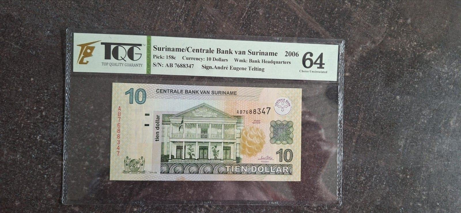 Suriname 10 dollar 2006 FQG 64  ( Zeldzaam type! )., Ophalen of Verzenden, Zuid-Amerika