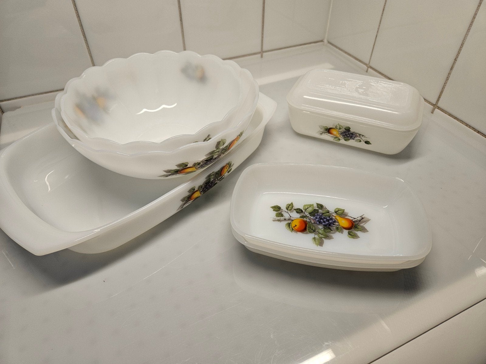 Nostalgisch Arcopal Servies Appel& Peer, Ophalen, Gebruikt, Glas, Overige stijlen